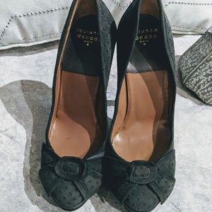 Laurence Dacade Paris moss green suede bow heel